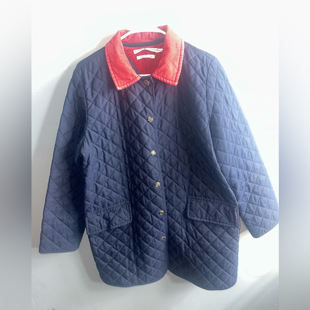 Tommy Hilfiger Quilted Puffer Jacket with Red Collar size large